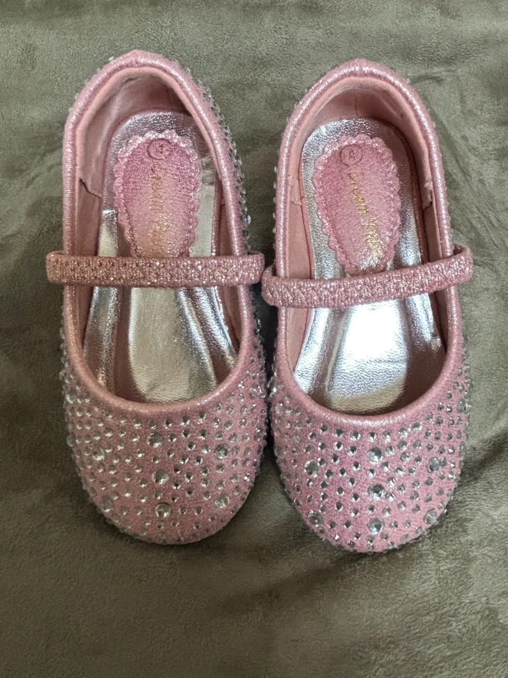 Dream Pairs Pink & Sparkling White Rhinestone Mary Jane Princess Flats Size 4T